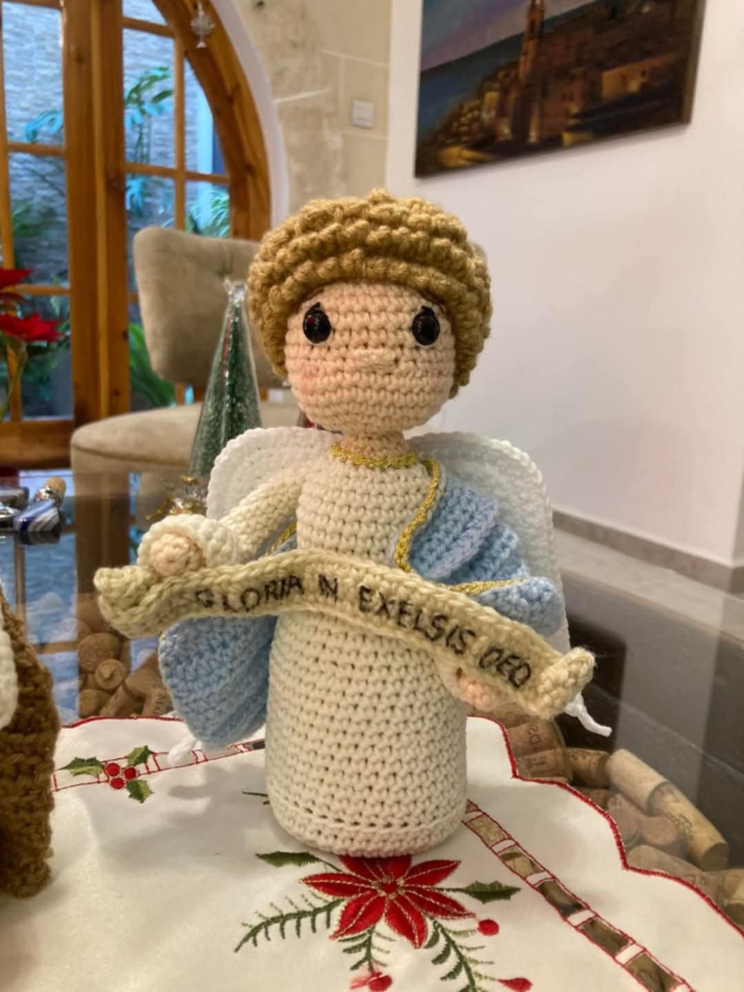 Crocheted angel nativity figurine