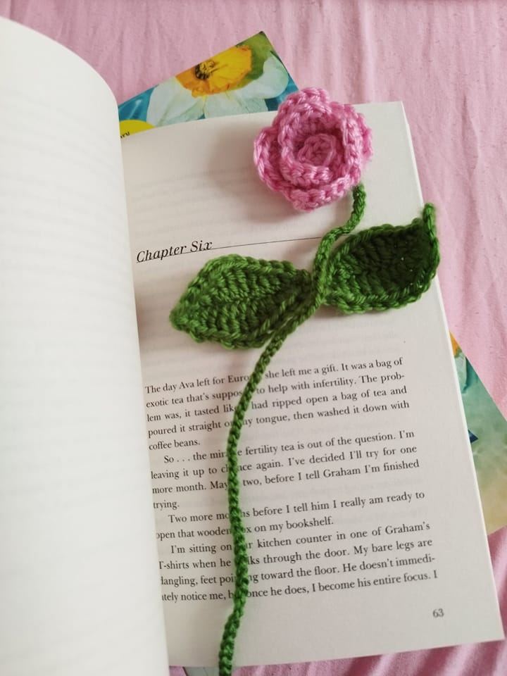 Crocheted rose bookmark