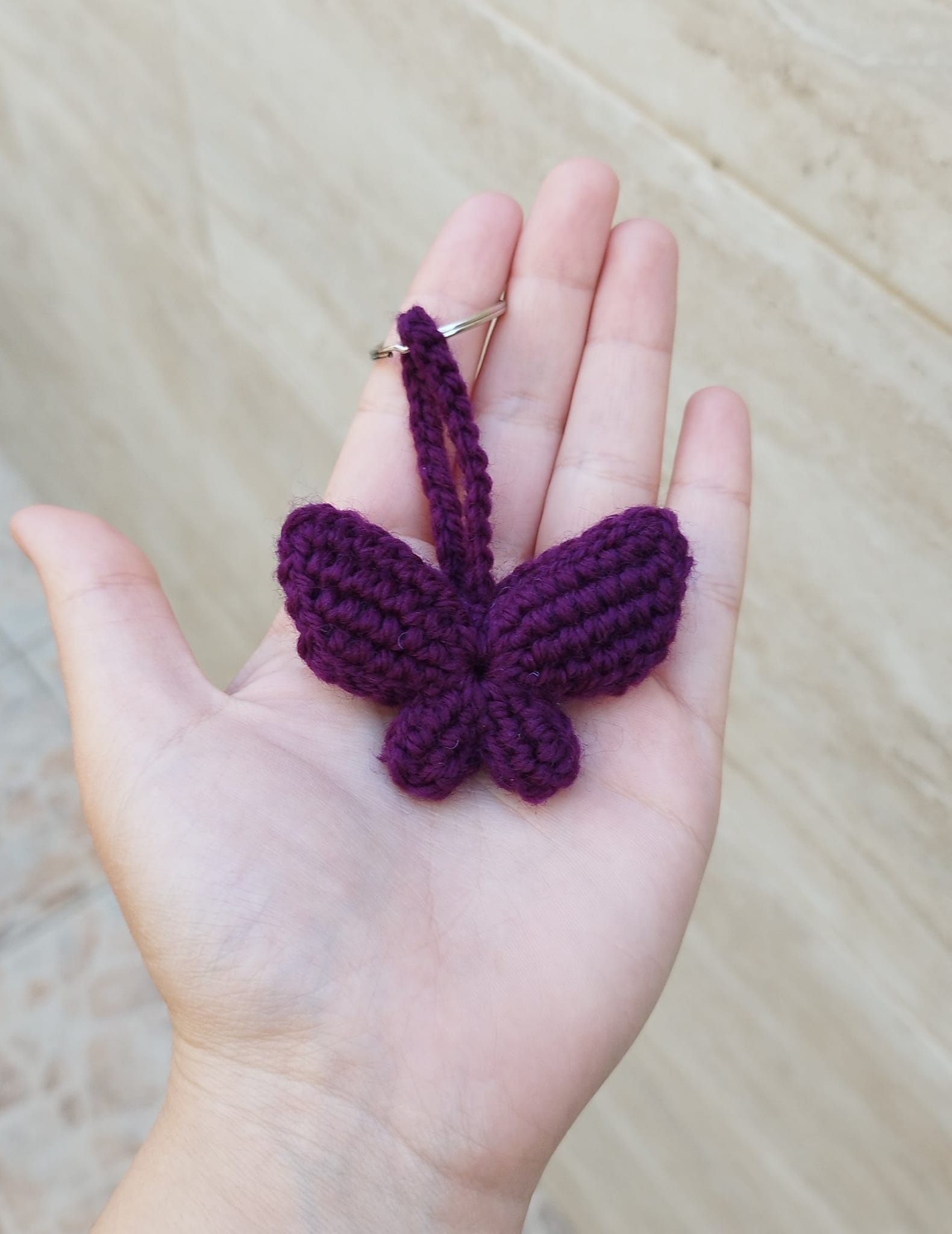 Crocheted butterfly keychain