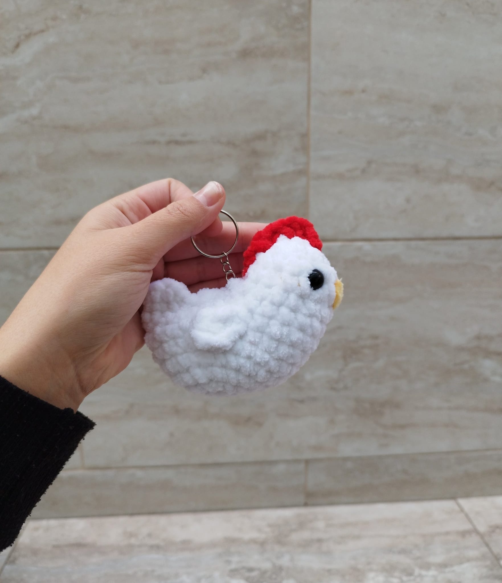 Crocheted chicken keychain