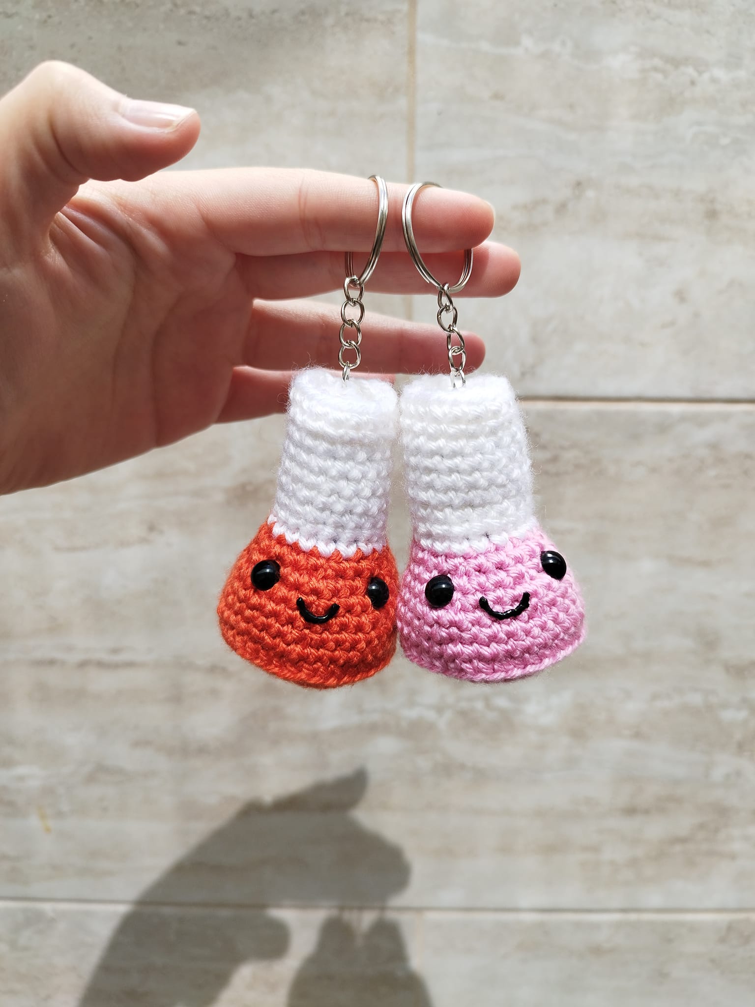 Crocheted conical flask keychain
