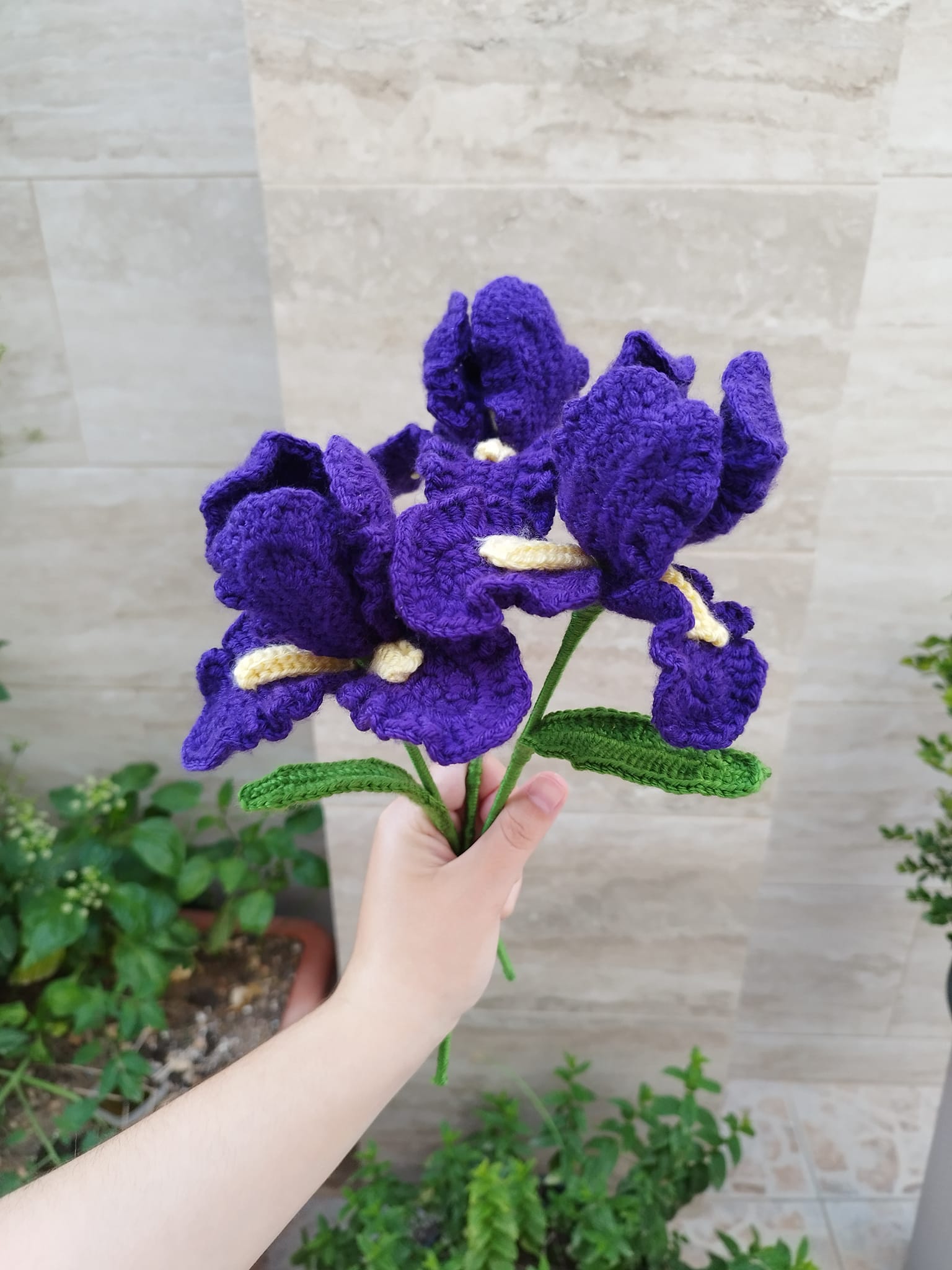 Crocheted iris bouquet