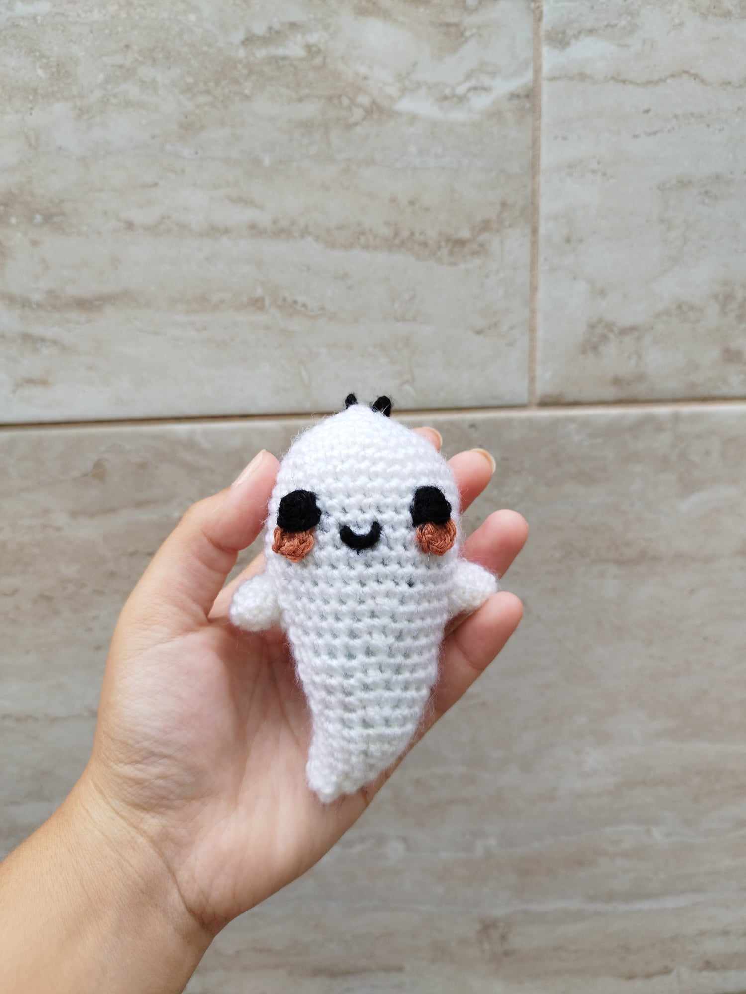 Crocheted ghost keychain