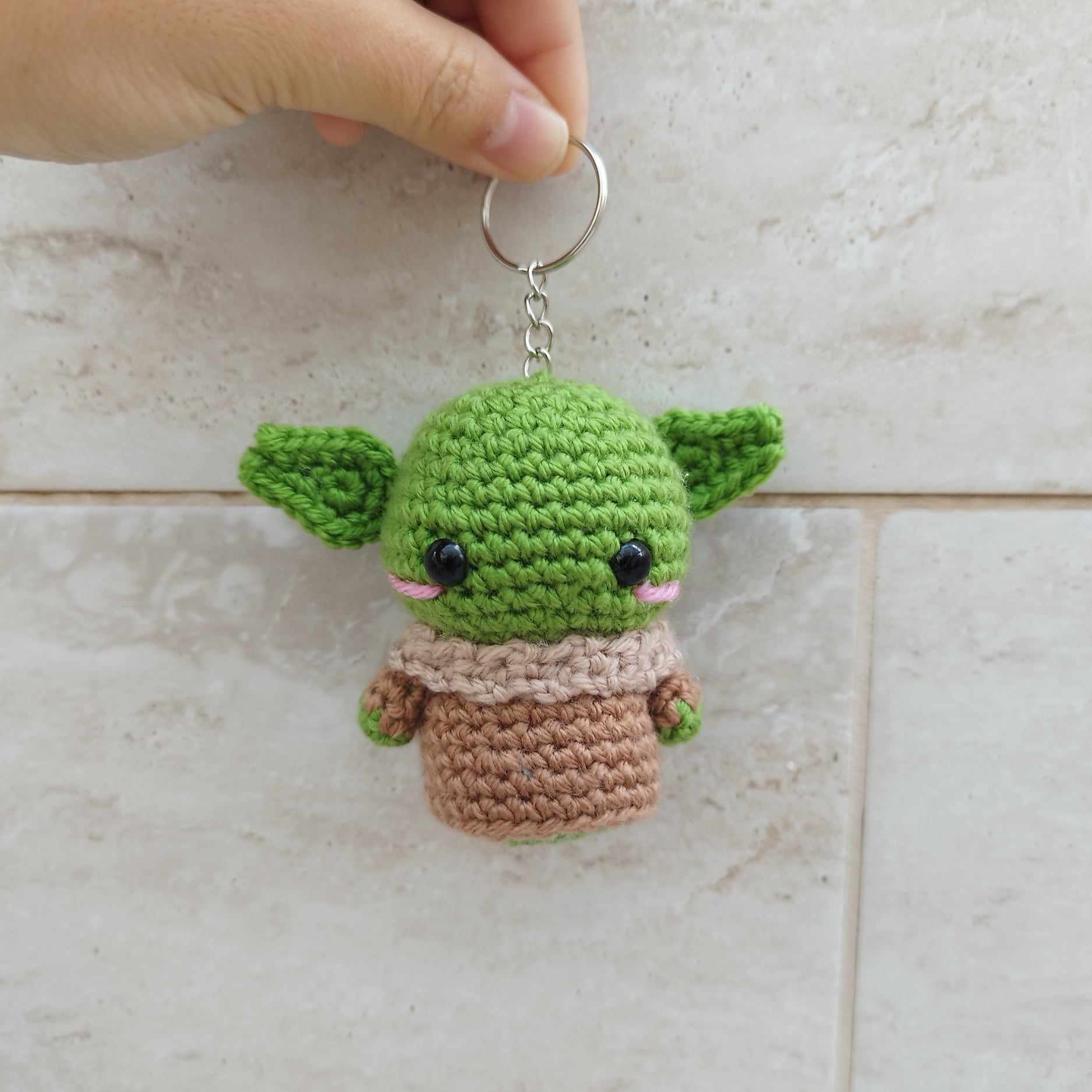 Crocheted Baby Yoda keychain